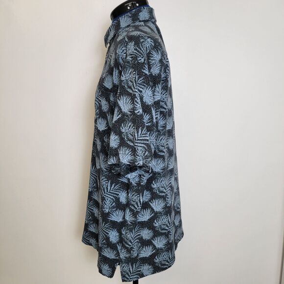 Nat Nast Shirt Mens Large Blue Palm Leaf Pattern Silk Cotton Button Up Resort - Picture 3 of 14
